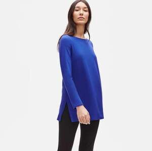 Eileen Fisher Fine Jersey Bateau Neck Tunic in Royal Blue Small